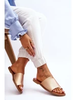 Damskie Skórzane Klapki Japonki Złote Amite