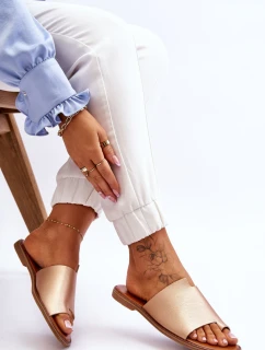 Damskie Skórzane Klapki Japonki Złote Amite