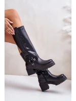 Skórzane Kozaki Damskie Przed Kolano Lewski 3432 Czarne