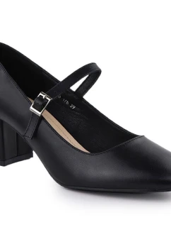 Čierne lodičky Sergio Leone na nízkom podpätku s remienkom PB176