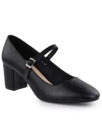 Čierne lodičky Sergio Leone na nízkom podpätku s remienkom PB176