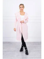 Dlhý kabát s kapucňou svetlo púdrovo ružový