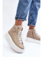 Trampki Damskie Wysokie Na Suwak Lemar Beżowe Katerin