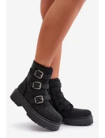 Ocieplane Botki Damskie Ze Zdobieniem Czarne Ciascia