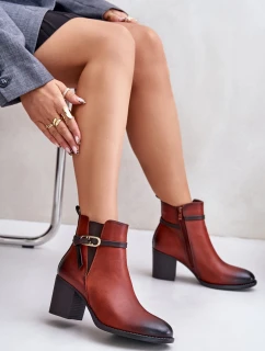 Botki Damskie Na Obcasie Słupku Ocieplane Z Paskiem Brązowe Zinithia