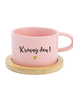 KRÁSNY DEŇ! - ružový hrnček s makrónkou 200 ml