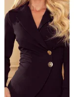 Čierne matné preložené dámske šaty s gombíkmi a golierom 340-4