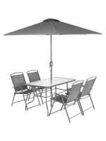 SET ZÁHRADNÉHO NÁBYTKU STÔL 4 STOLIČKY A SLNEČNÍK SIVÝ SET ZÁHRADNÉHO NÁBYTKU STÔL 4 STOLIČKY A SLNEČNÍK SIVÝ