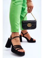 Damskie Zamszowe Sandały Na Obcasie I Platformie Czarne Verda