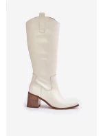 Skórzane Kozaki Przed Kolano Na Słupku Zazoo 3675 Białe