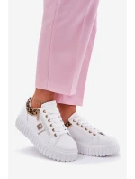 Buty Sportowe Damskie Na Platformie Z Eko Skóry Panterka Białe Velionna