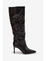 Dámské kozačky na podpatku s páskem černé Lisanne