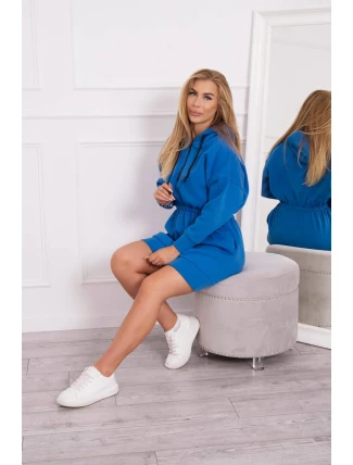 Zateplené šaty s kapucňou chrpovo modré