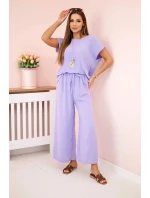 Viskózový set skladaná blúzka + nohavice svetlo fialová Viskózový set skladaná blúzka + nohavice svetlo fialová