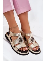 Skórzane Sandały Damskie Lakierowane Z Ozdobnym Detalem Artiker 56C0689 Złote