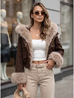Krátka dámska bunda s odnímateľnou kožušinou, hnedá, FashionStreet TY5836 Krátka dámska bunda s odnímateľnou kožušinou, hnedá, FashionStreet TY5836