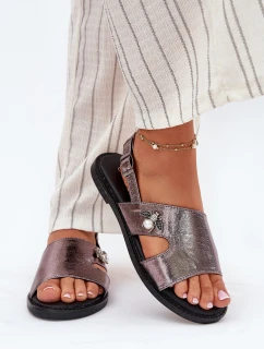 Sandały Damskie Płaskie Z Ozdobnym Detalem Vinceza 17378 Srebrne