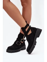 Botki Damskie Z Paskami I Srebrnymi Klamrami Czarne Helisse