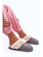 Damskie Papcie Klapki z Futerkiem Szare Pinky