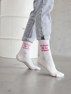 Dámské ponožky bílé s růžovým nápisem Crèmè De La Crèmè