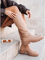 Dámske béžové čižmy FashionStreet ZY1224 Dámske béžové čižmy FashionStreet ZY1224