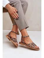 Skórzane Sandały Damskie Na Płaskim Obcasie Panterka Zazoo 3688 Brązowe