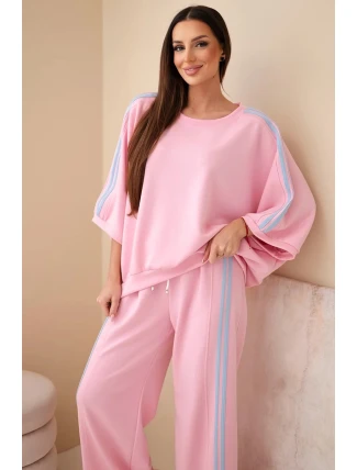 Dámsky viskózový maslový komplet so širokými nohavicami a voľnou blúzkou svetloružový Dámsky viskózový maslový komplet so širokými nohavicami a voľnou blúzkou svetloružový