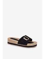 Klapki Damskie Na Platformie Ze Złotą Klamrą Czarne Selira