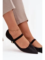 Sametové baleríny s páskem a zlatým detailem černé Gisanne