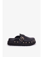 Dámske kožené papuče na platforme Big Star - čierne