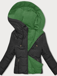 Čierno-zelená obojstranná krátka bunda s kapucňou (B8181-1082)