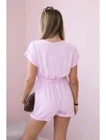 Krátky overal zviazaný v páse cukríkovo ružový