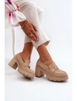 Półbuty Damskie Na Masywnym Obcasie Z Ozdobą Beżowe Ranunca