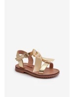Sandałki Dziecięce Z Kokardką Na Rzep Złote Joratia