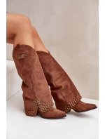 Kozaki Z Wywiniętą Cholewką Na Słupku Brązowe Iveliri