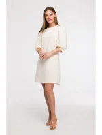 B291 Šaty áčkového strihu s rukávmi - vanilka