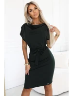 240-7 ROXI šaty s asymetrickou sukňou a opaskom - KHAKI