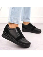 Čierne dámske kožené tenisky na podpätku Sergio Leone PB236-S