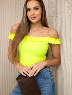 Španielska blúzka s volánikmi žltá neónová