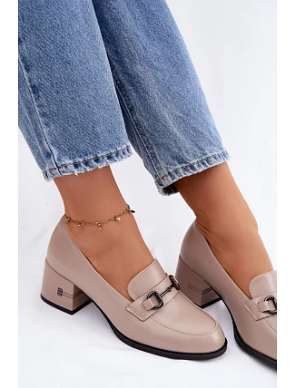 Kožené dámské polobotky na podpatku Vinceza 18116 Béžové