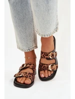 Dámské pantofle se zlatými sponami Leoparda Černo-hnědé Danelle