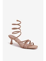 Dámské sandály na podpatku s pásky Béžové Samara