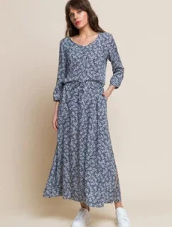 Letné dlhé šaty Nancy modro-bielo-hnedé - Benedict