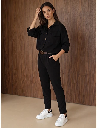 Dámska súprava s blúzkou a nohavicami, čierna, FashionStreet AY1239