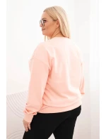 Dámske Plus veľkosť bavlnené základné kolo krku mikina lososová