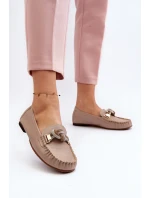 Skórzane Mokasyny Damskie Z Ozdobą Laura Messi 2761 Beżowe