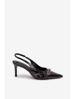 Lakierowane Czółenka Na Szpilce Ze Złotą Klamrą Czarne Vivae