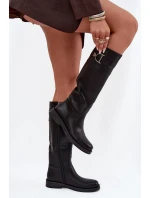 Kozaki Damskie Na Płaskim Obcasie Z Ozdobnym Detalem Czarne Arvessa