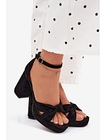 Dámské sandály na podpatku s imitací semiše černé Rosetta