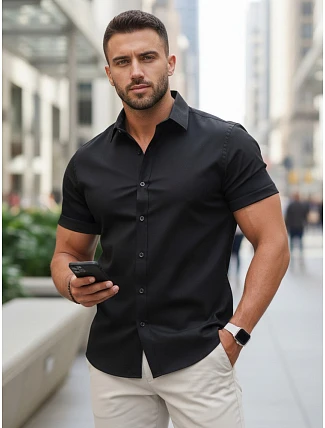 Pánske bavlnené tričko s krátkym rukávom čierne FashionStreet KX1044 Pánske bavlnené tričko s krátkym rukávom čierne FashionStreet KX1044